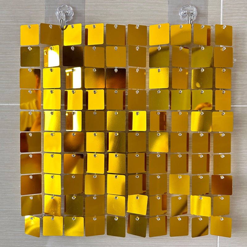24 Panels Square Sequin Shimmer Wall Photo Backdrop Panels - 24sq.ft Gold - YauSpark