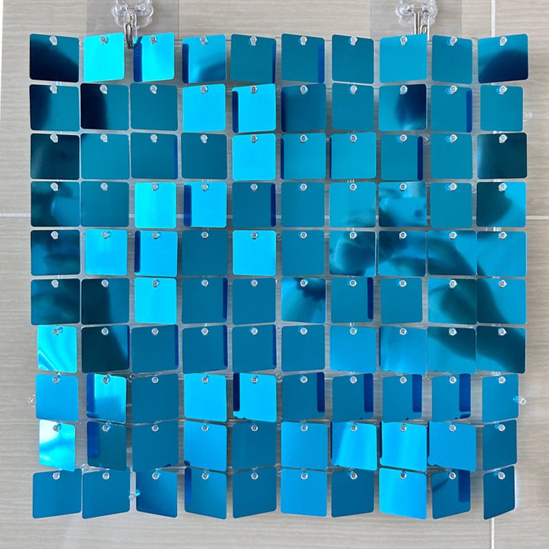 24 Panels Square Sequin Shimmer Wall Photo Backdrop Panels - 24sq.ft Lake Blue - YauSpark