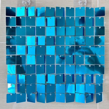 24 Panels Square Sequin Shimmer Wall Photo Backdrop Panels - 24sq.ft Lake Blue - YauSpark