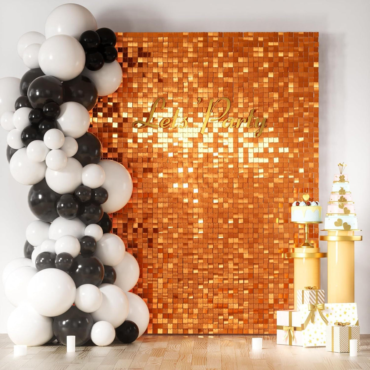 24 Panels Square Sequin Shimmer Wall Photo Backdrop Panels - 24sq.ft Orange - YauSpark