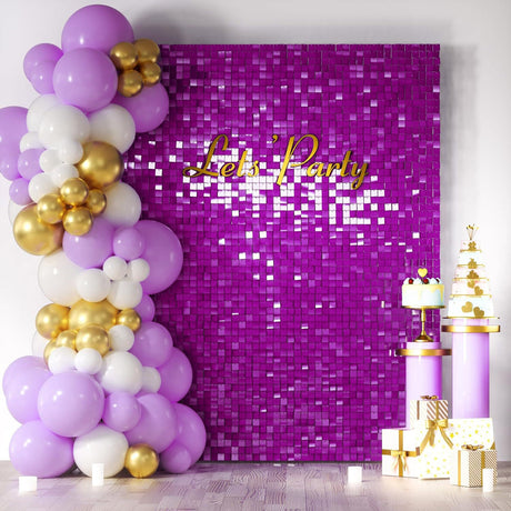 24 Panels Square Sequin Shimmer Wall Photo Backdrop Panels - 24sq.ft Purple - YauSpark