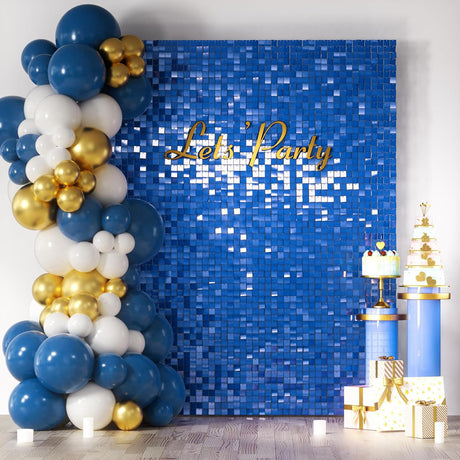 24 Panels Square Sequin Shimmer Wall Photo Backdrop Panels - 24sq.ft Royal Blue - YauSpark