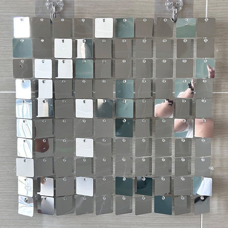24 Panels Square Sequin Shimmer Wall Photo Backdrop Panels - 24sq.ft Silver - YauSpark