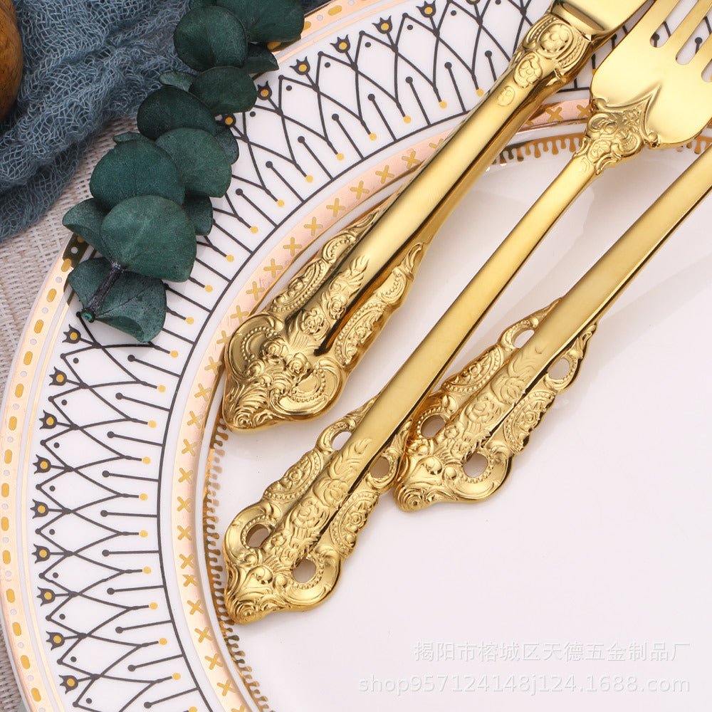 24 Pc Plastic Forks 8" Metallic Gold Baroque Style - YauSpark