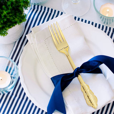 24 Pc Plastic Forks 8" Metallic Gold Baroque Style - YauSpark