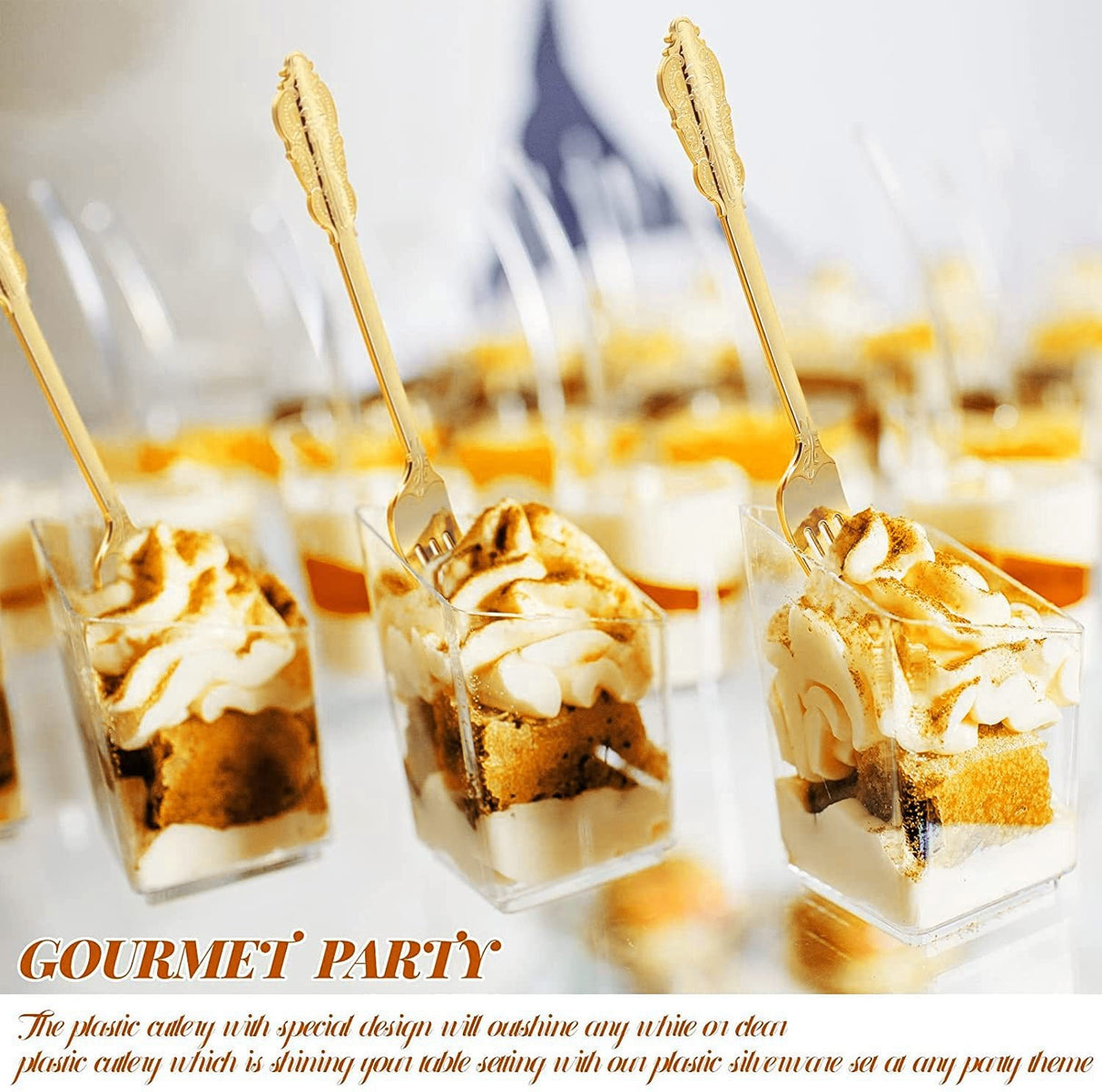 24 Pc Plastic Forks 8" Metallic Gold Baroque Style - YauSpark