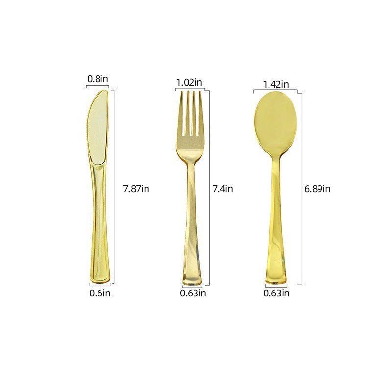 24 Pc Plastic Utensil Set 7",8" Metallic Gold - YauSpark