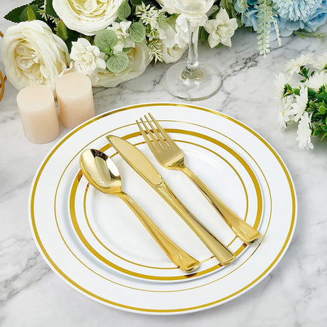 24 Pc Plastic Utensil Set 7",8" Metallic Gold - YauSpark