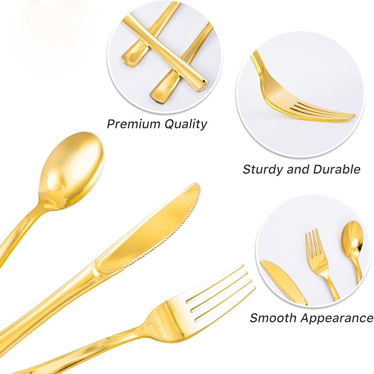 24 Pc Plastic Utensil Set 7",8" Metallic Gold - YauSpark