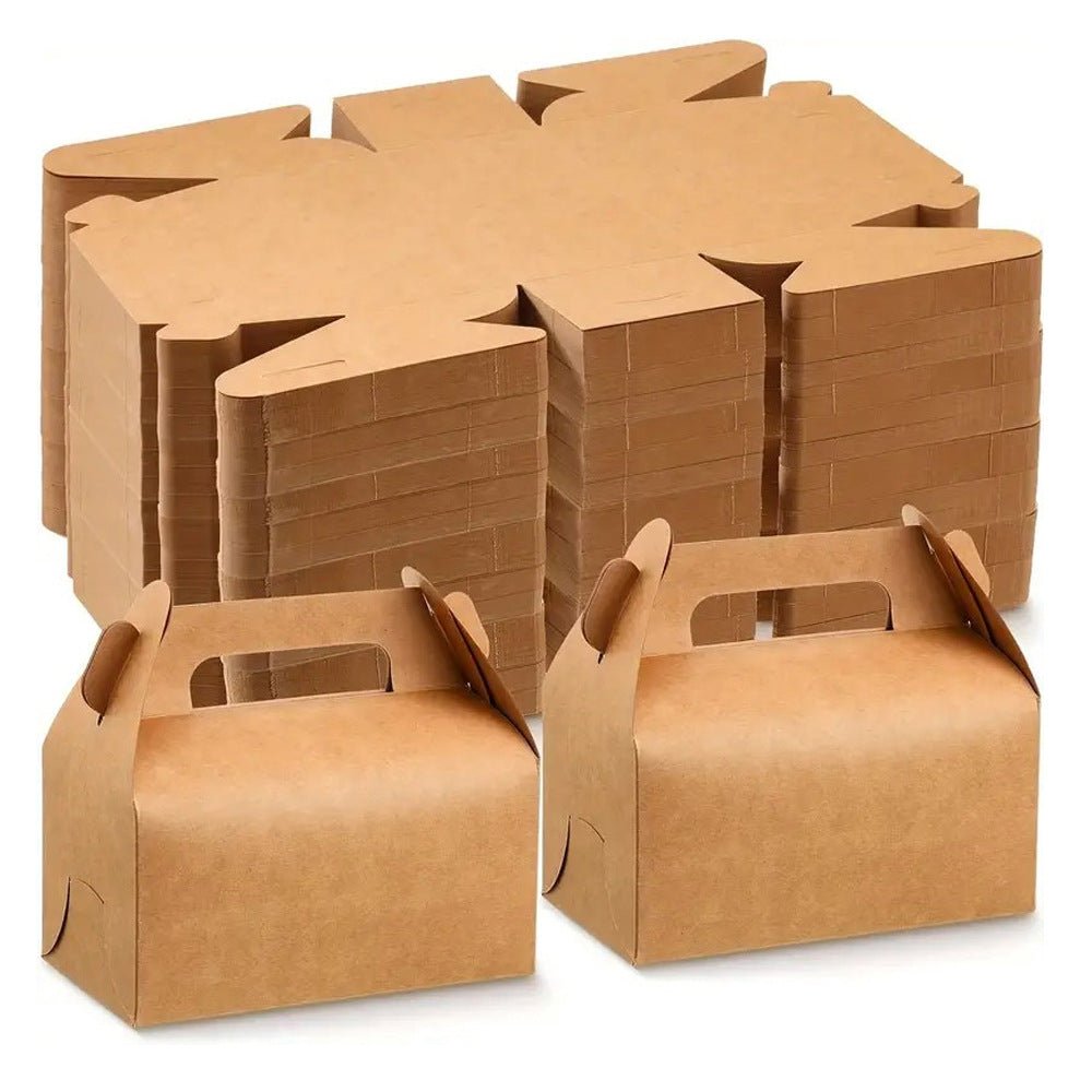 25 Pc Party Favor Gift Tote Gable Box Bags 6.4"x3.5"x5.7" Brown - YauSpark