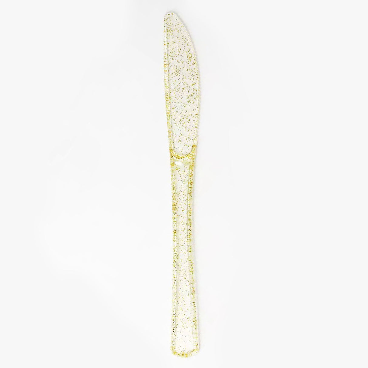25 Pc Plastic Knives 7" Transparent Gold Glitter Classic Heavy Duty - YauSpark