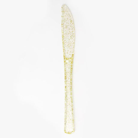 25 Pc Plastic Knives 7" Transparent Gold Glitter Classic Heavy Duty - YauSpark