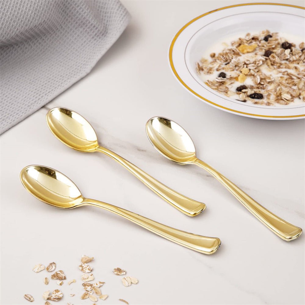 25 Pc Plastic Spoons 7" Metallic Gold Classic Heavy Duty - YauSpark