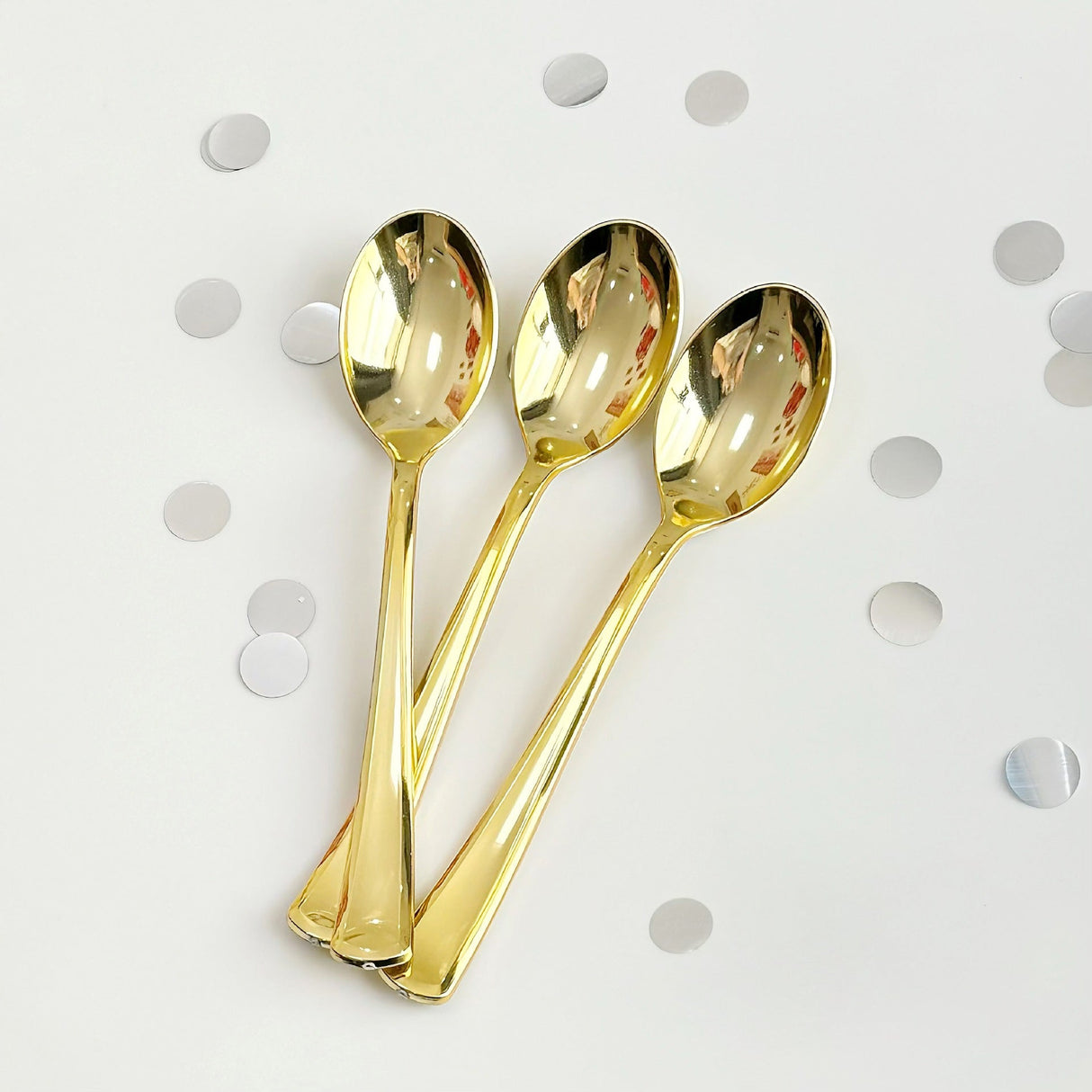 25 Pc Plastic Spoons 7" Metallic Gold Classic Heavy Duty - YauSpark