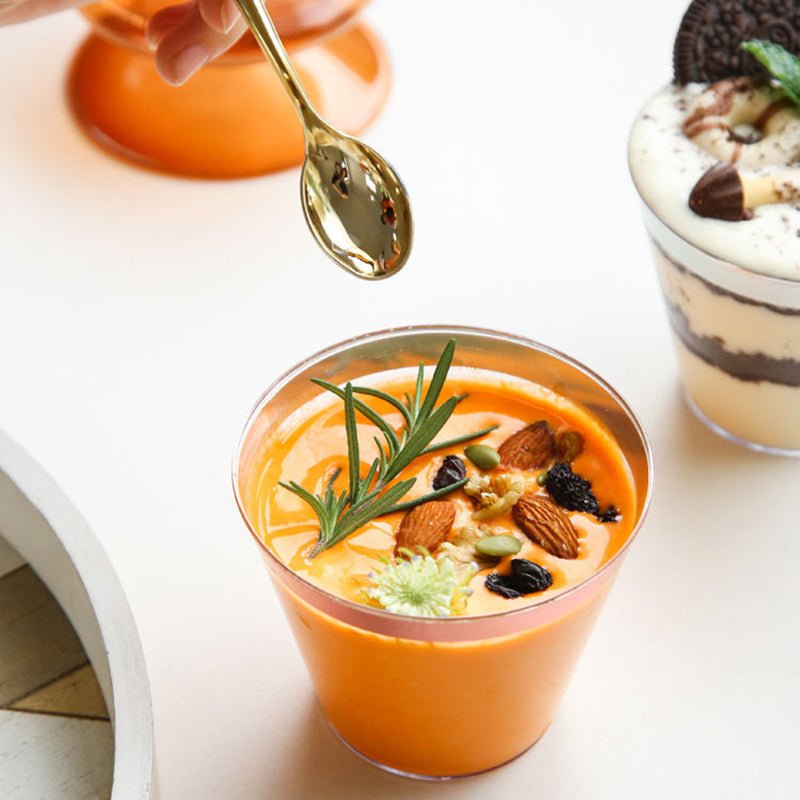 25 Pcs Plastic Party Cups 9oz Clear Crystal with Rose Gold Rim - YauSpark