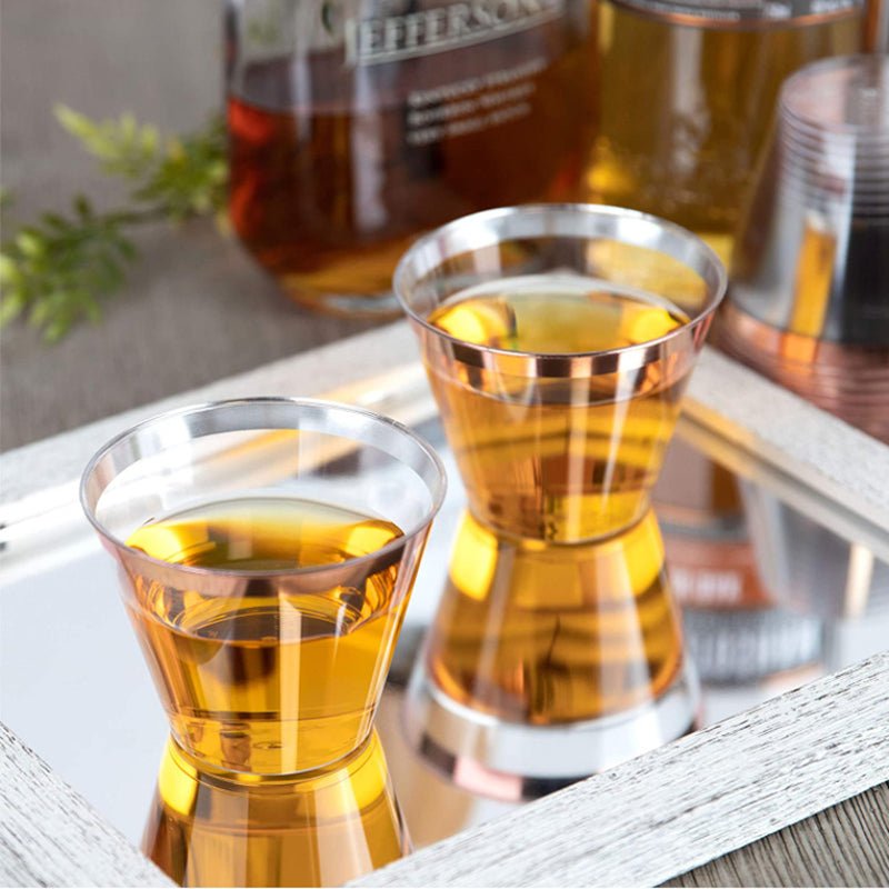 25 Pcs Plastic Party Cups 9oz Clear Crystal with Rose Gold Rim - YauSpark