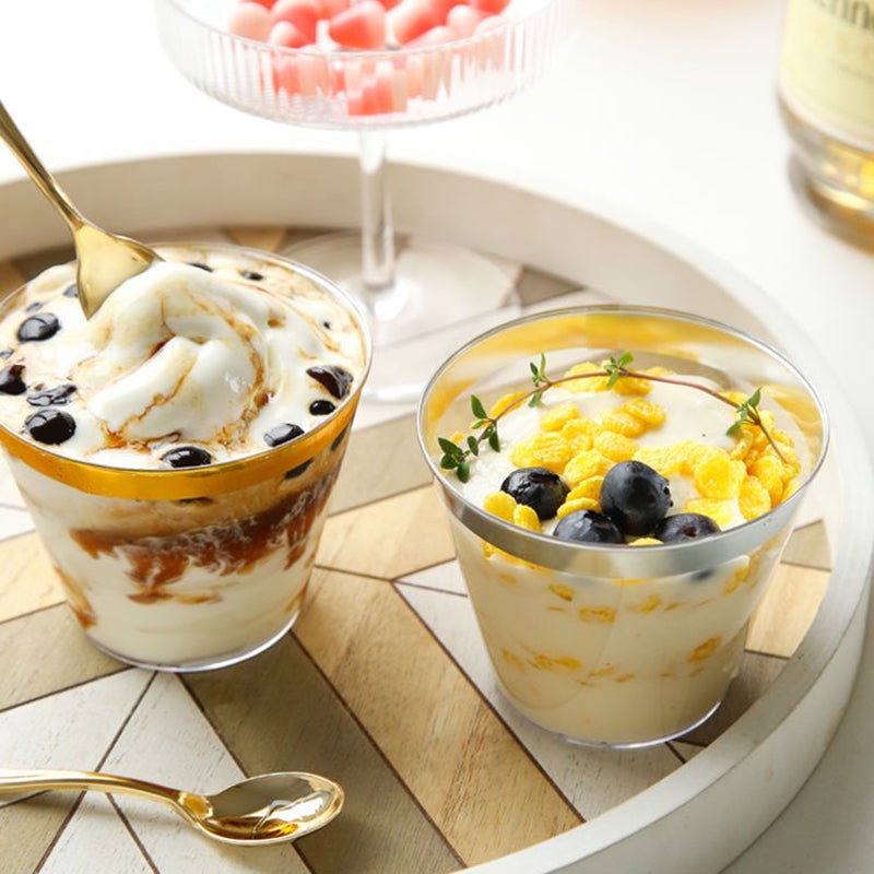 25 Pcs Plastic Party Cups 9oz Clear Crystal with Silver Rim - YauSpark