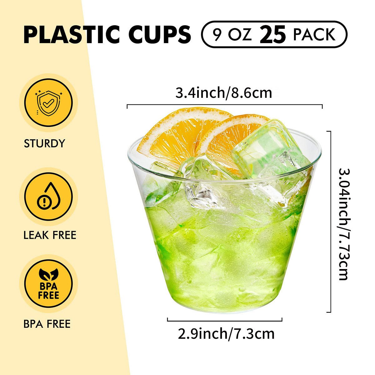 25 Pcs Plastic Party Cups 9oz Crystal Clear - YauSpark