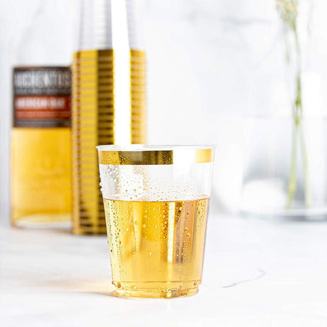 25 Pcs Plastic Tumbler Cups 10oz Clear with Gold Rim - YauSpark