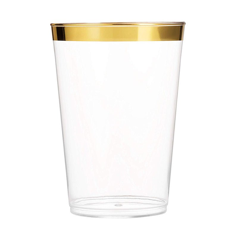 25 Pcs Plastic Tumbler Cups 10oz Clear with Gold Rim - YauSpark