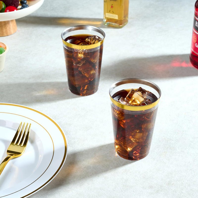 25 Pcs Plastic Tumbler Cups 10oz Clear with Gold Rim - YauSpark