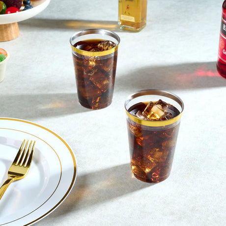 25 Pcs Plastic Tumbler Cups 10oz Clear with Gold Rim - YauSpark