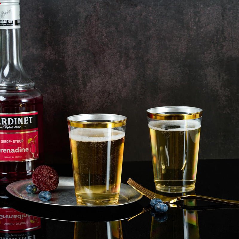 25 Pcs Plastic Tumbler Cups 10oz Clear with Gold Rim - YauSpark