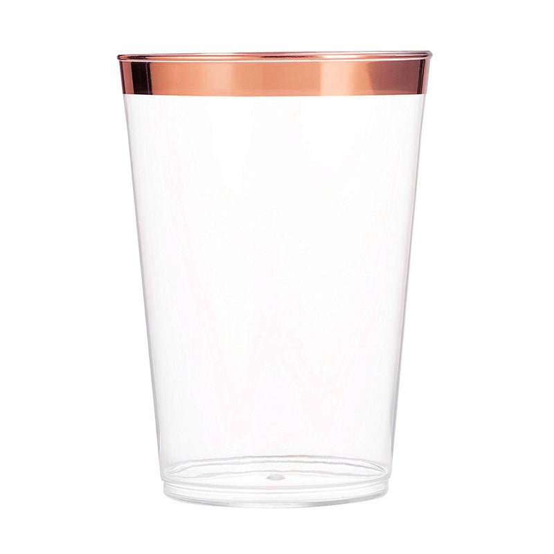 25 Pcs Plastic Tumbler Cups 10oz Clear with Rose Gold Rim - YauSpark