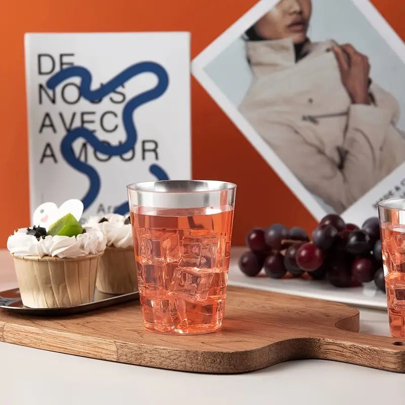 25 Pcs Plastic Tumbler Cups 10oz Clear with Silver Rim - YauSpark