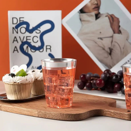 25 Pcs Plastic Tumbler Cups 10oz Clear with Silver Rim - YauSpark