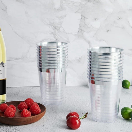 25 Pcs Plastic Tumbler Cups 10oz Clear with Silver Rim - YauSpark