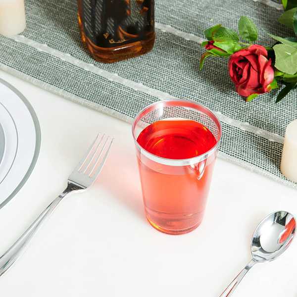 25 Pcs Plastic Tumbler Cups 10oz Clear with Silver Rim - YauSpark