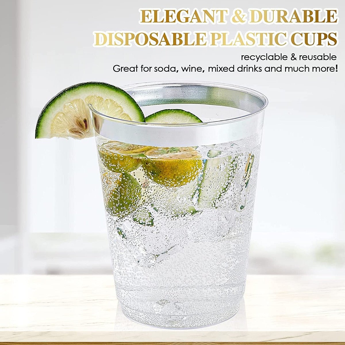 25 Pcs Plastic Tumbler Cups 10oz Clear with Silver Rim - YauSpark