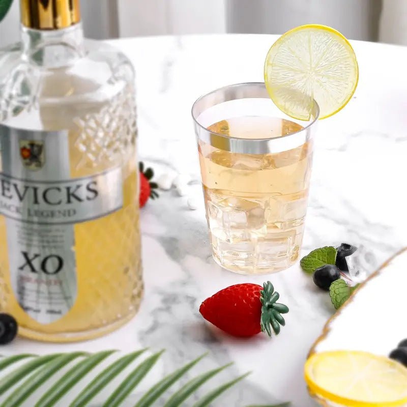 25 Pcs Plastic Tumbler Cups 10oz Clear with Silver Rim - YauSpark