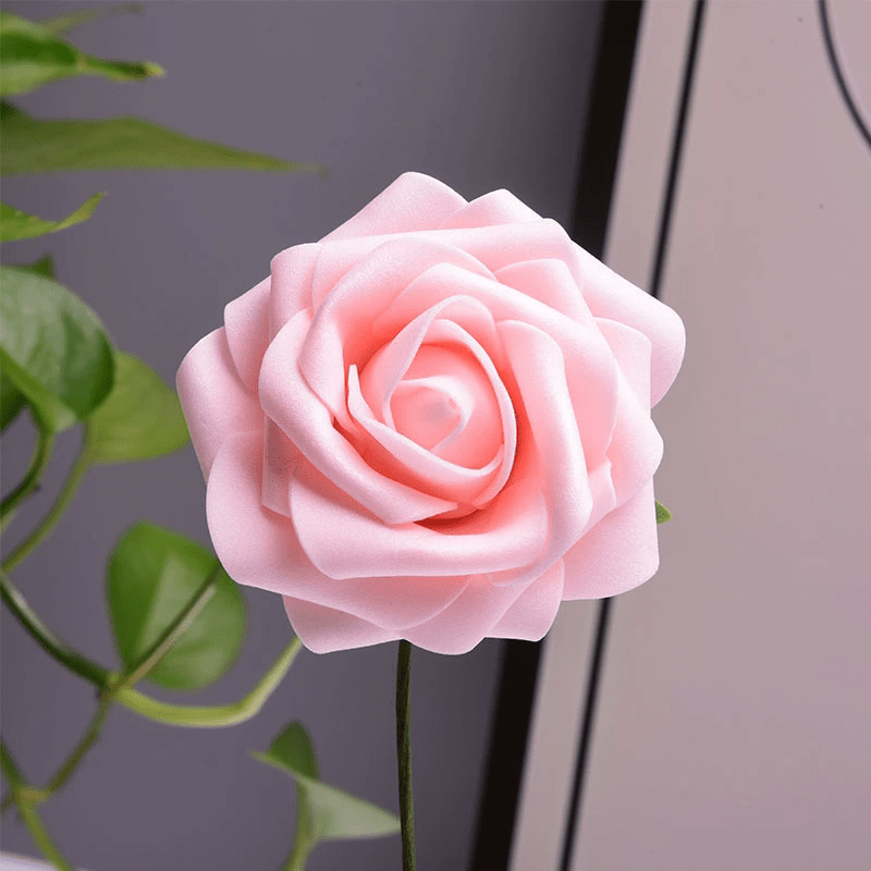 25 Rose Artificial Foam Flowers with Stems Wire and Leaves 2.8" Black - YauSpark