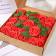 25 Rose Artificial Foam Flowers with Stems Wire and Leaves 2.8" Red - YauSpark