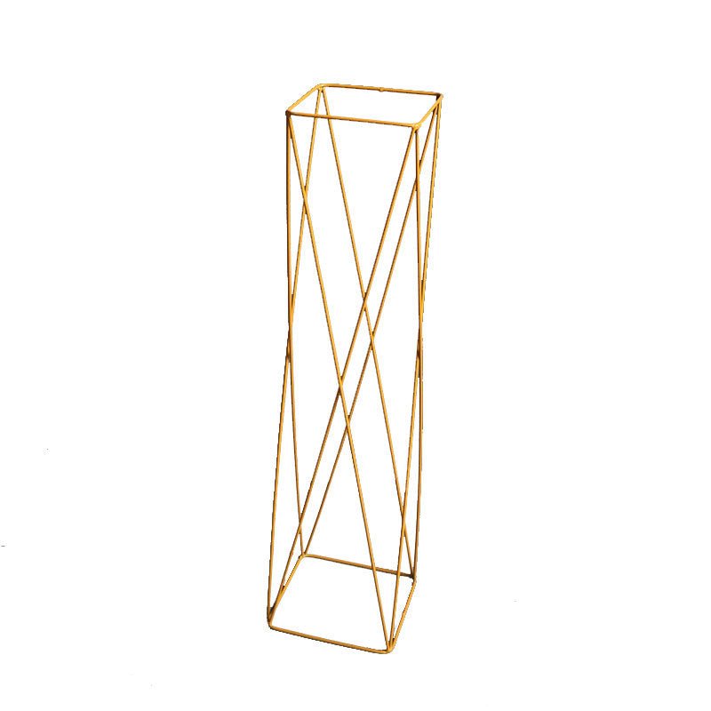 2Pc Metal Pedestal Stands 26" Gold Geometric Crisscross Design - YauSpark