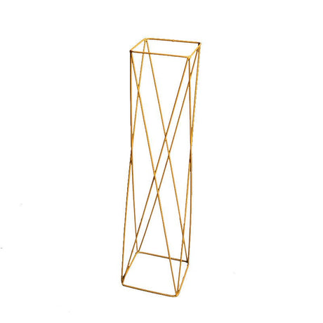 2Pc Metal Pedestal Stands 26" Gold Geometric Crisscross Design - YauSpark