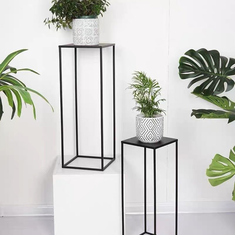 2Pc Rectangular Black Metal Wedding Flower Stand Geometric Column Frame - YauSpark