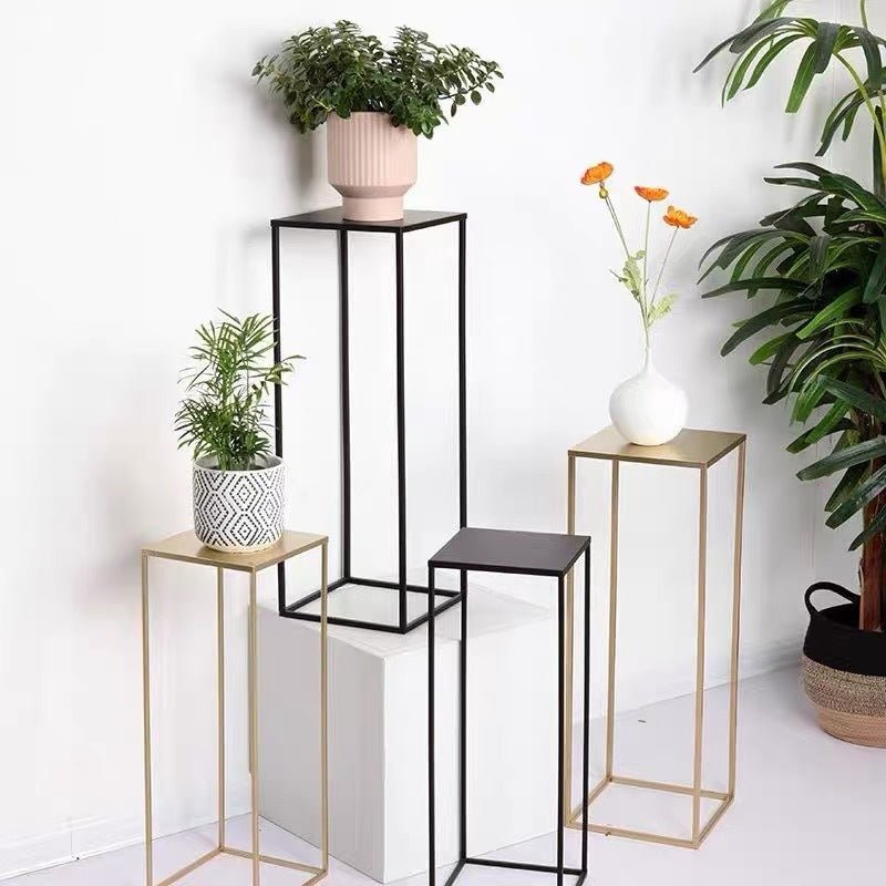 2Pc Rectangular Black Metal Wedding Flower Stand Geometric Column Frame - YauSpark