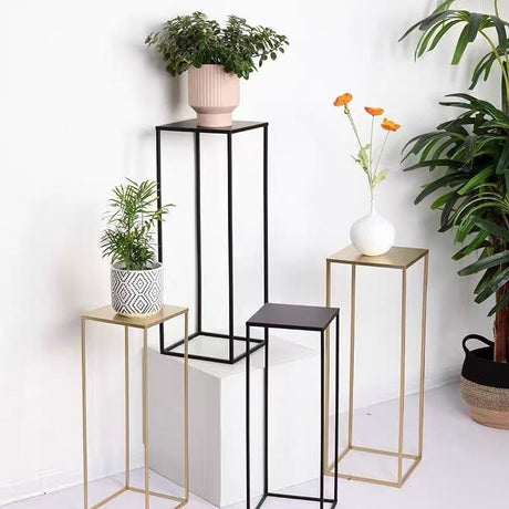 2Pc Rectangular Black Metal Wedding Flower Stand Geometric Column Frame - YauSpark
