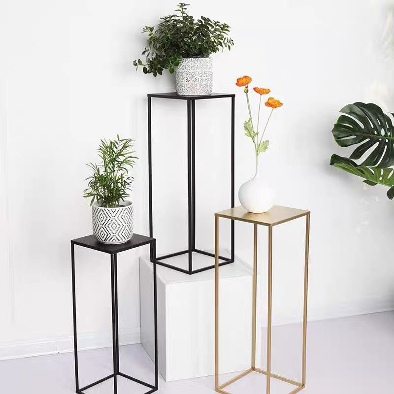 2Pc Rectangular Black Metal Wedding Flower Stand Geometric Column Frame - YauSpark