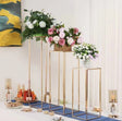 2Pc Rectangular Gold Metal Wedding Flower Stand Geometric Column Frame - YauSpark
