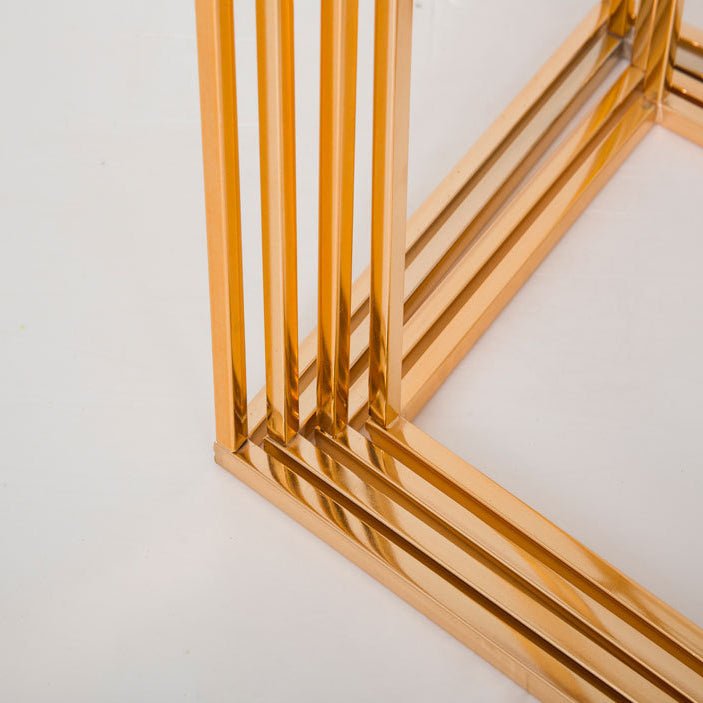 2Pc Rectangular Gold Metal Wedding Flower Stand Geometric Column Frame - YauSpark