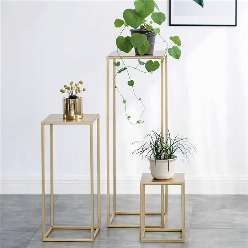 2Pc Rectangular Gold Metal Wedding Flower Stand Geometric Column Frame - YauSpark