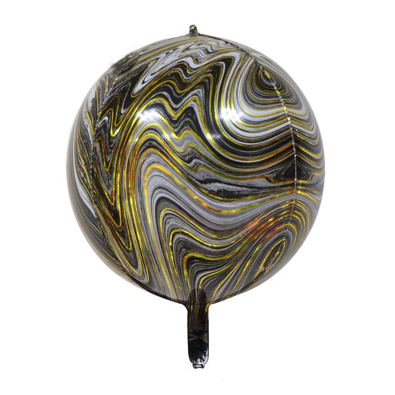 3 Pc Gold Agate Black Marble Orbz Foil Balloons, 4D Sphere Mylar Balloons 22" - YauSpark