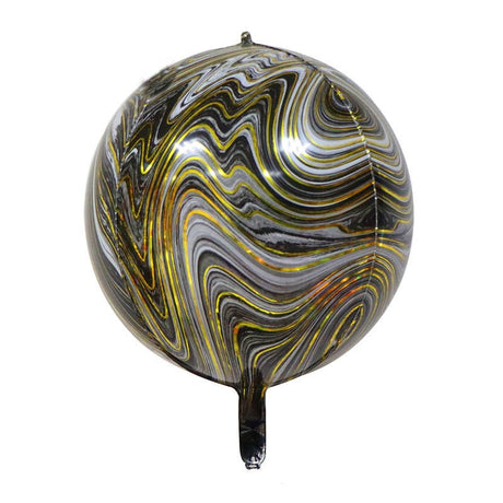 3 Pc Gold Agate Black Marble Orbz Foil Balloons, 4D Sphere Mylar Balloons 22" - YauSpark
