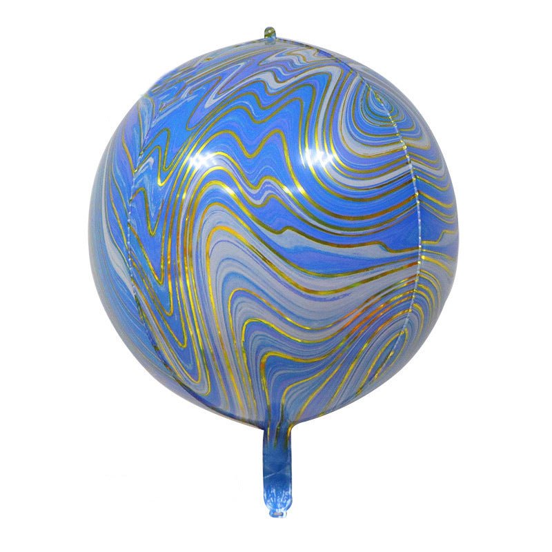3 Pc Gold Agate Blue Marble Orbz Foil Balloons, 4D Sphere Mylar Balloons 22" - YauSpark