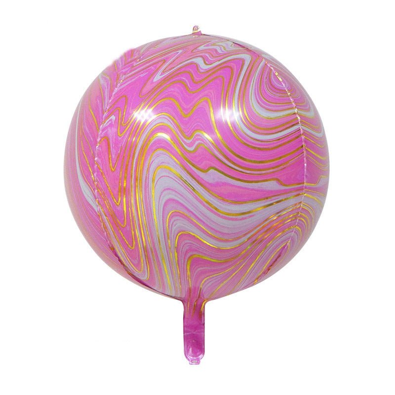 3 Pc Gold Agate Pink Marble Orbz Foil Balloons, 4D Sphere Mylar Balloons 22" - YauSpark