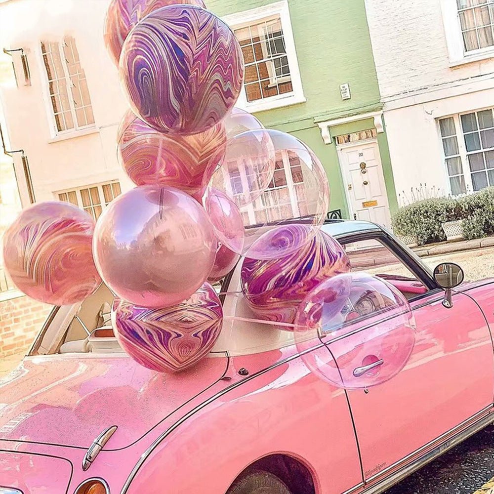 3 Pc Gold Agate Pink Marble Orbz Foil Balloons, 4D Sphere Mylar Balloons 22" - YauSpark